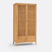 Armoire 2 portes pin massif et cannage, Gabin