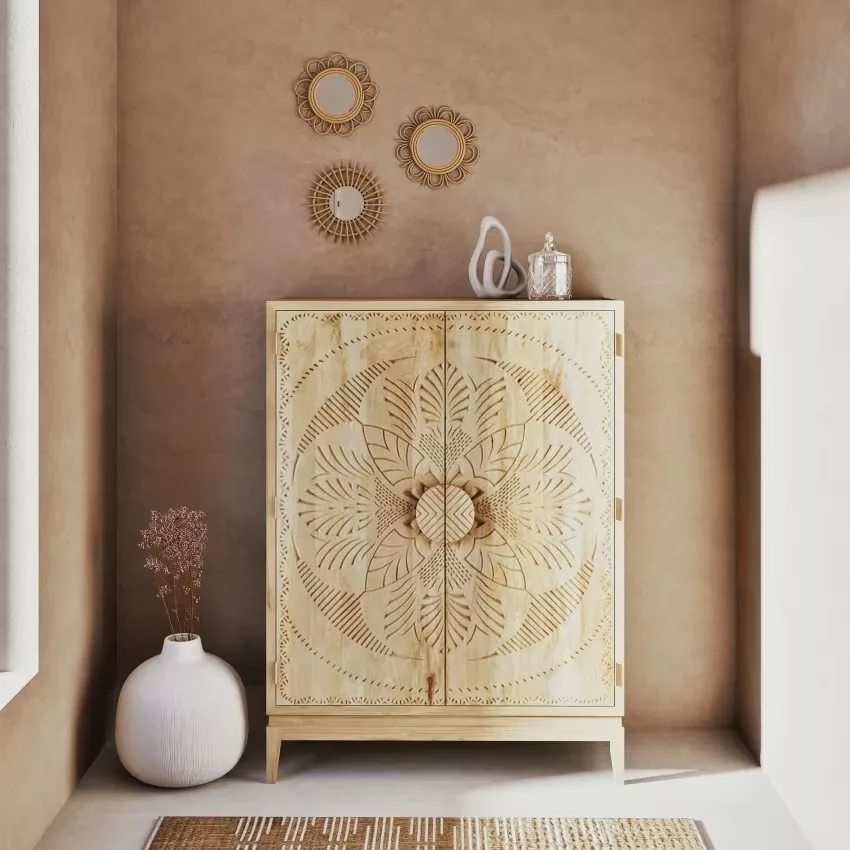 Pendjab - Armoire 2 portes gravée L100 – Image 7