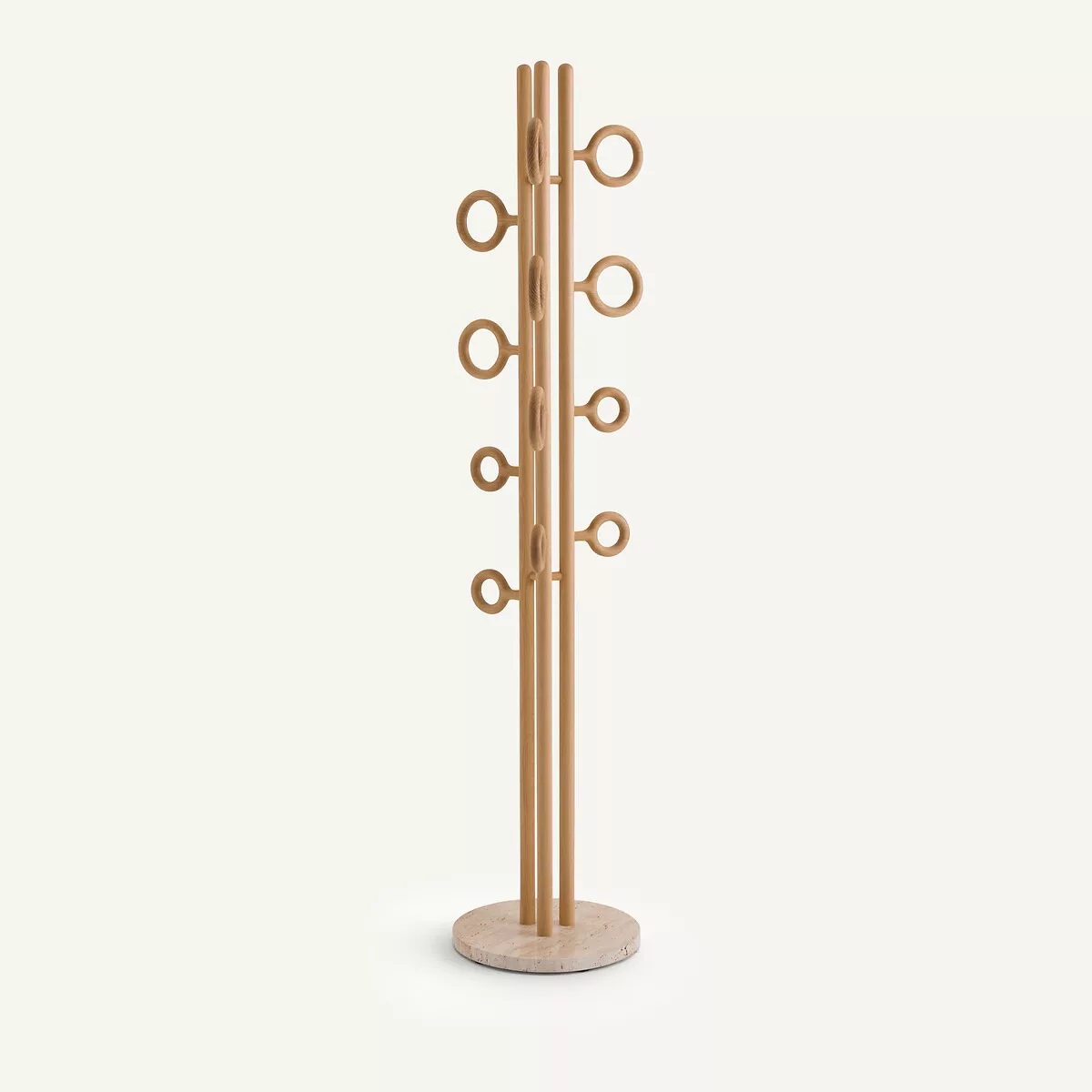 Porte-manteau anneaux chêne et travertin, Nayati – Image 4
