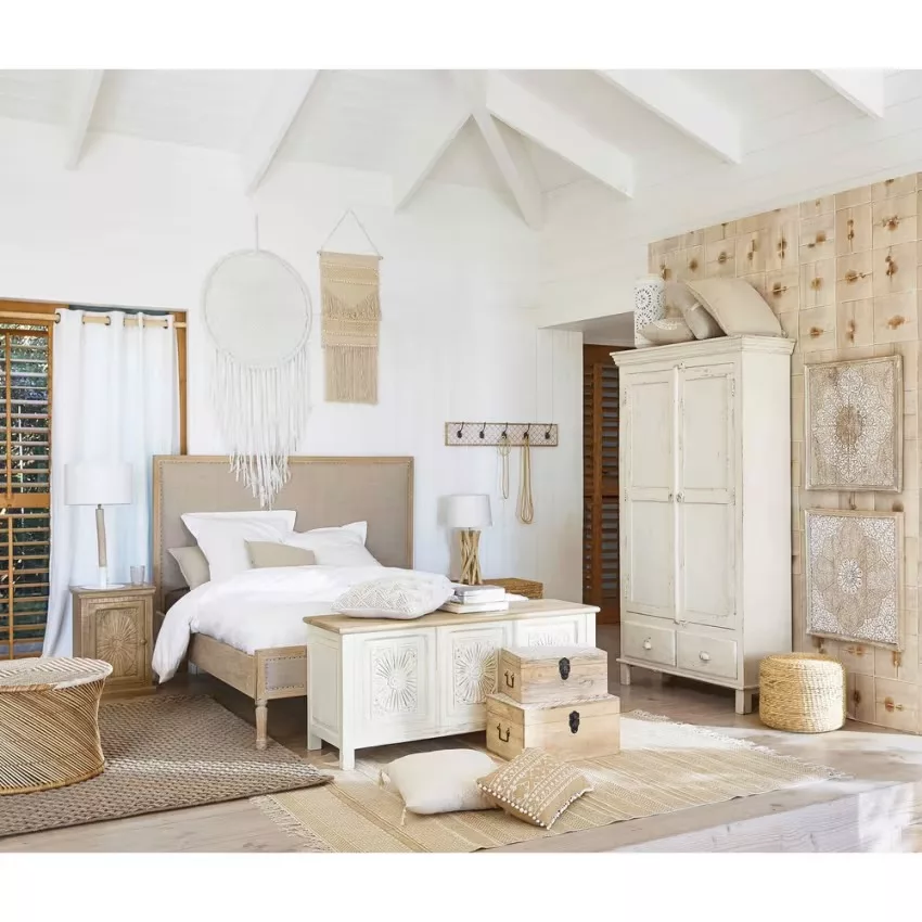 Avignon - Armoire 2 portes 2 tiroirs en manguier blanc patiné L108 – Image 11