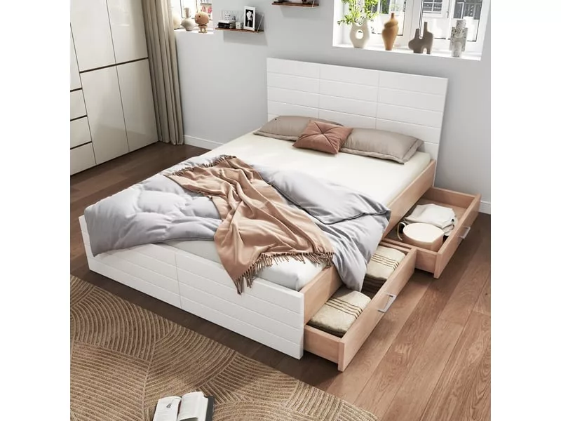 Lit avec rangement 160x200 cm WISHDOR coloris blanc – Image 14