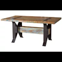 Fridge – Table en bois recyclé et piètement en métal multicolore