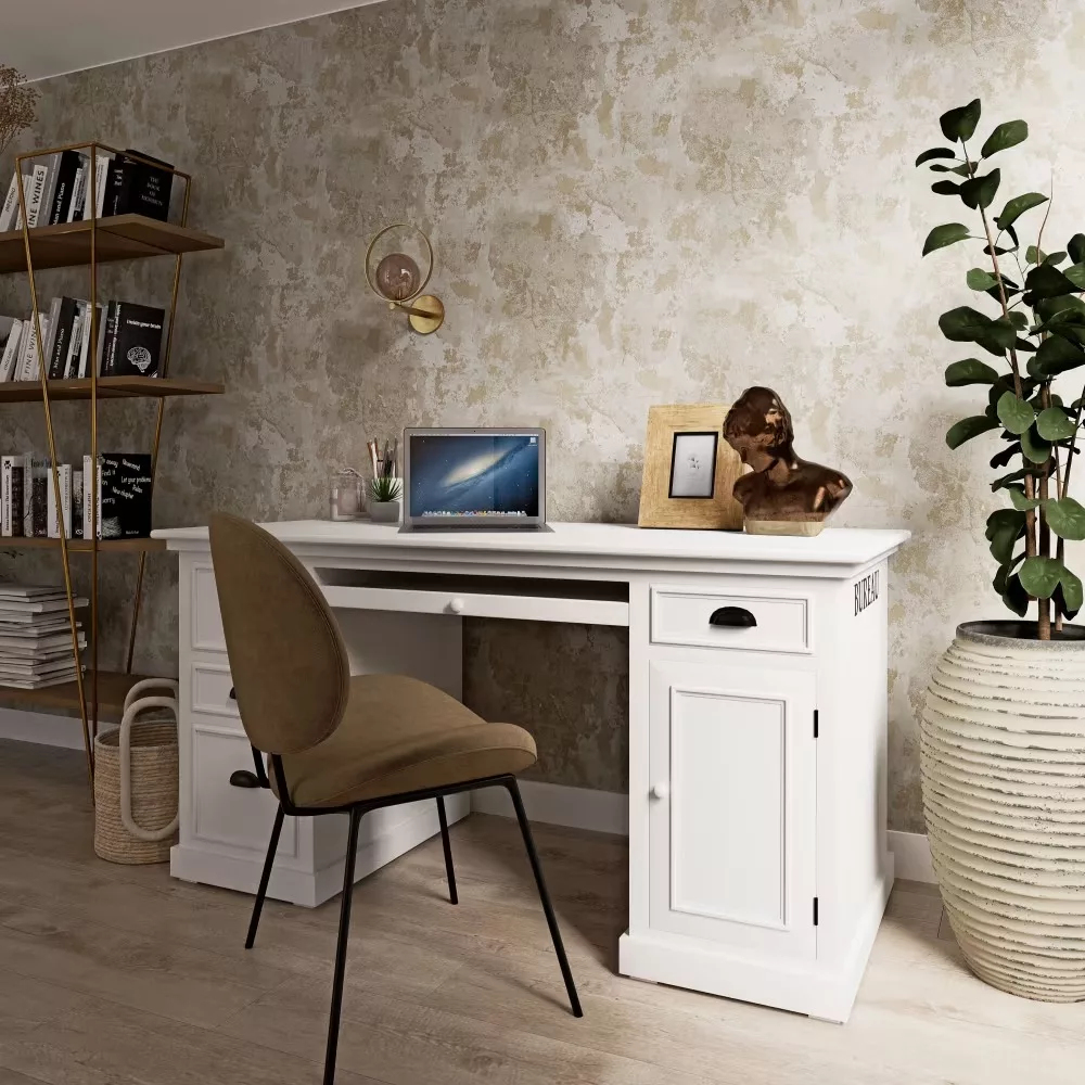 Bureau 1 porte 4 tiroirs blanc – Image 5