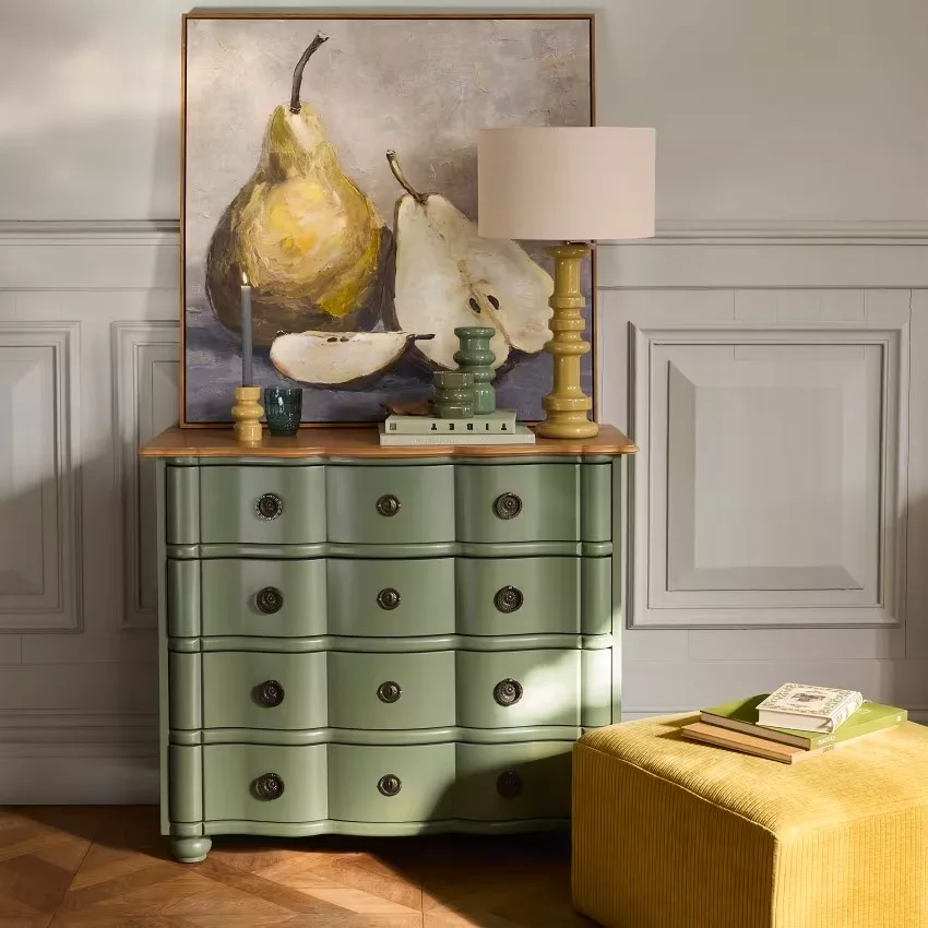 Gustavia - Commode 4 tiroirs vert kaki et métal doré L100 – Image 11