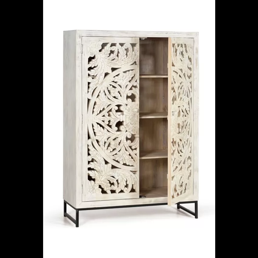 Mykonos - Vitrine en manguier et pieds en métal blanc vieilli – Image 4