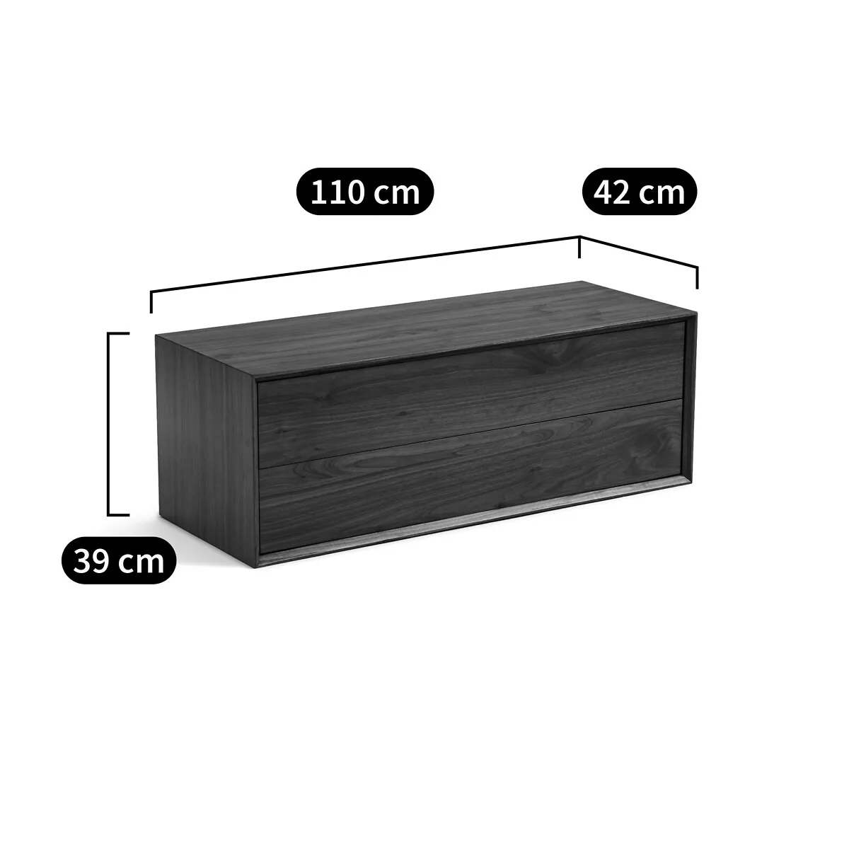 Tiroirs L110 x P42 cm plaqué noyer, Archivita XL – Image 2