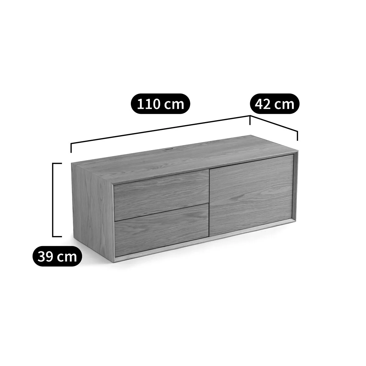 Meuble TV L110 x P42 cm plaqué chêne, Archivita XL – Image 2