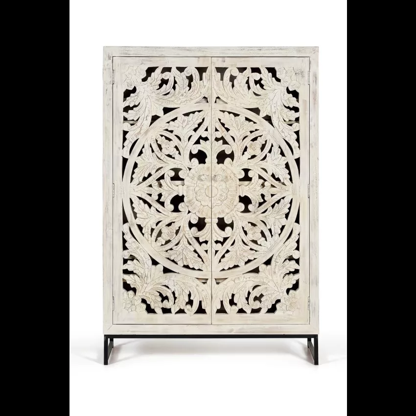 Mykonos - Vitrine en manguier et pieds en métal blanc vieilli – Image 9