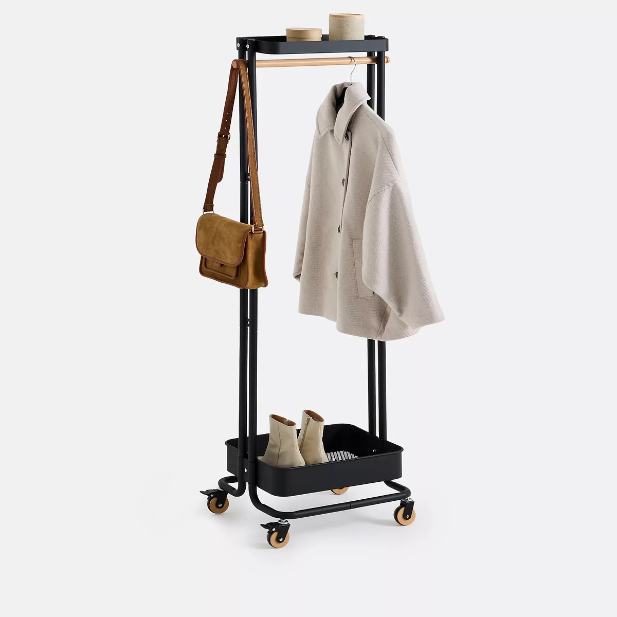 Portant à roulettes en fer et hévéa, Tania – Image 13