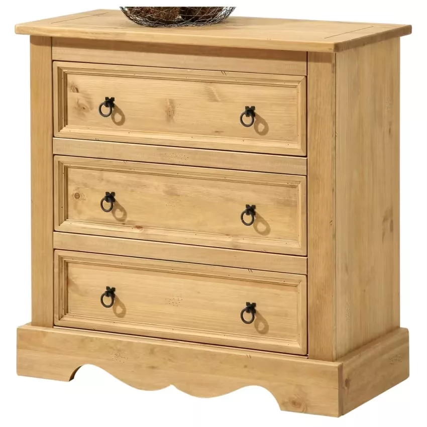 Tequila - Commode 3 tiroirs en bois massif, coloris naturel