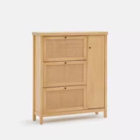 Meuble à chaussures, en pin massif et cannage de rotin, Gabin