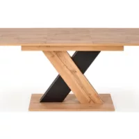 Table de salle à manger extensible avec pied central bicolore et plateau aspect chêne apodis 399