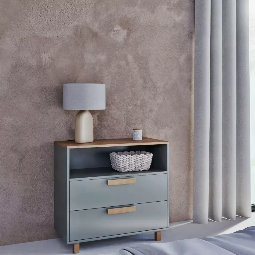 Oliver - Commode 1 niche 2 tiroirs bicolore L90 – Image 9