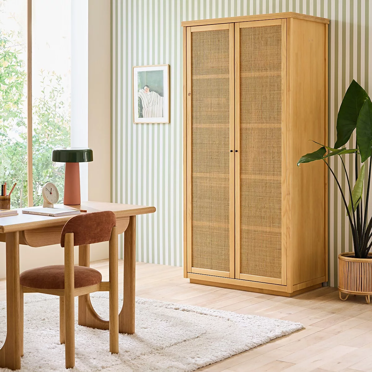 Armoire 2 portes pin massif et cannage, Gabin – Image 3