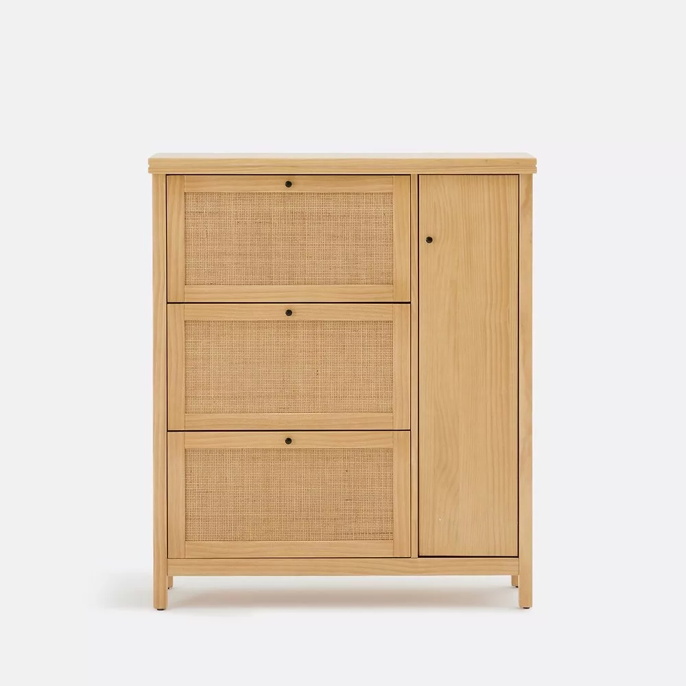 Meuble à chaussures, en pin massif et cannage de rotin, Gabin – Image 4