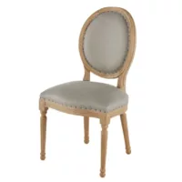 Louis – Chaise médaillon brodé en lin beige et bois de frêne massif
