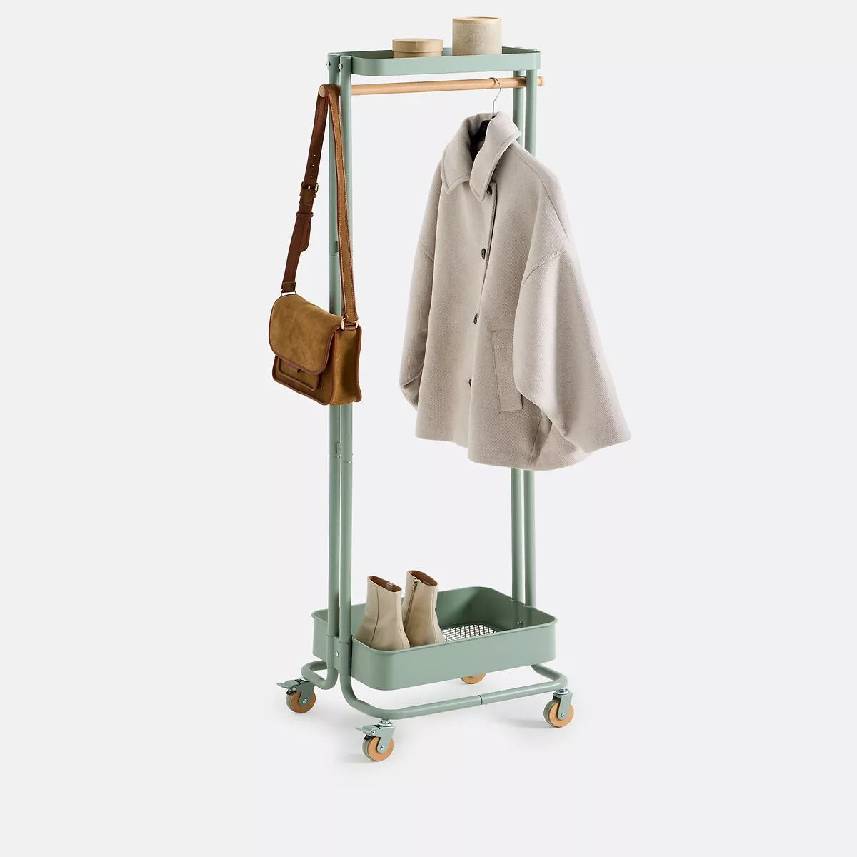 Portant à roulettes en fer et hévéa, Tania – Image 19