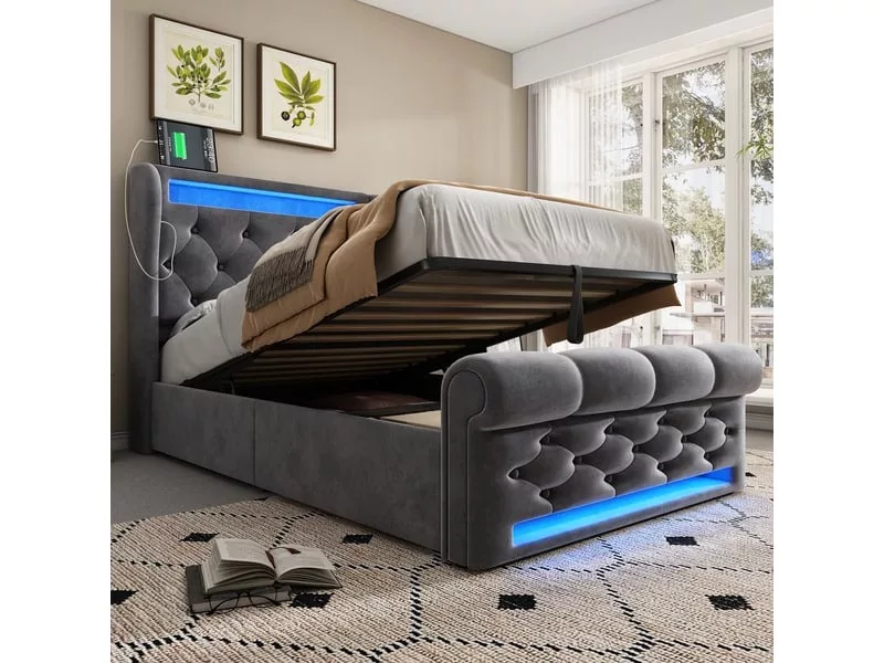 Lit coffre 140x200 cm KOMHTOM COFFER250618 coloris beige – Image 19