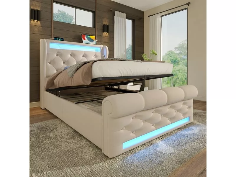 Lit coffre 140x200 cm KOMHTOM COFFER250618 coloris beige – Image 14