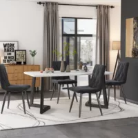 Ensemble table et chaises salle a manger, table de cuisine avec 4 chaises salle a manger en velours gris foncé, pieds de table noirs