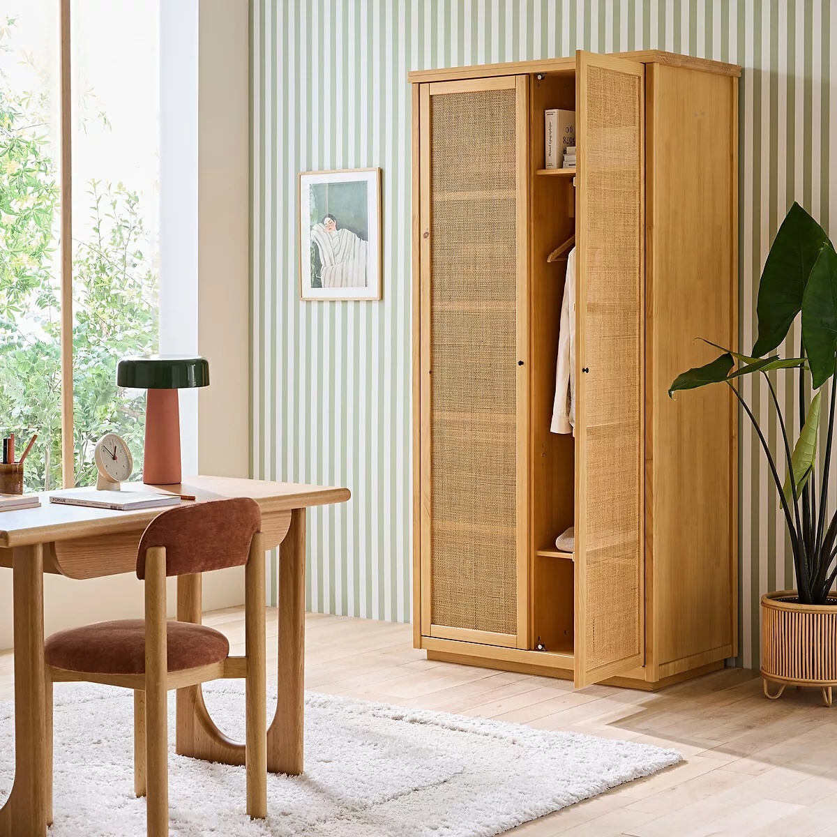 Armoire 2 portes pin massif et cannage, Gabin – Image 4