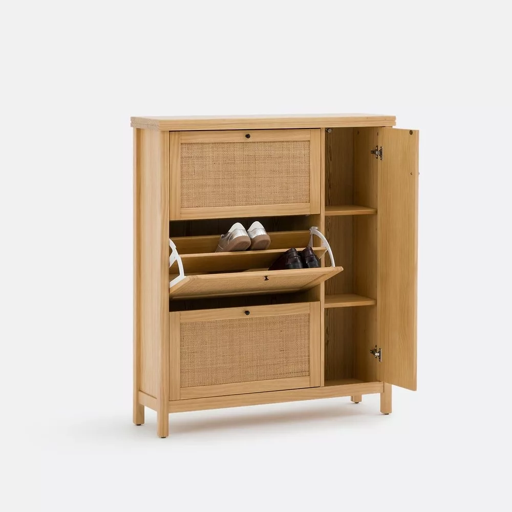 Meuble à chaussures, en pin massif et cannage de rotin, Gabin – Image 5