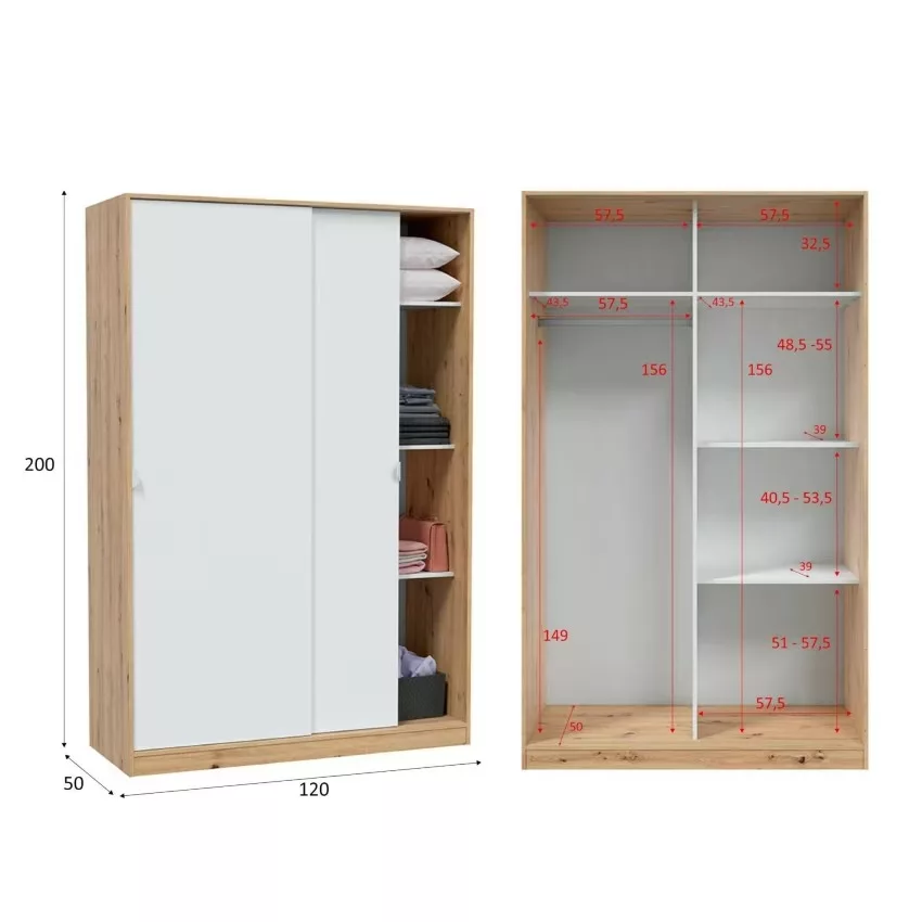 Adrenalin - Armoire 2 portes effet bois beige, blanc 120x50 cm – Image 3