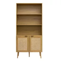 Bibliothèque finition bois clair, cannage en rotin et métal noir L90 MANILLE