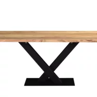 Table à manger rectangulaire industrielle en bois massif et métal noir L200 cm VALLEY