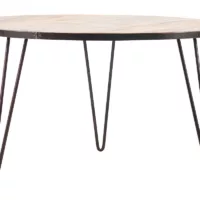 Table à manger ronde industrielle bois manguier massif et métal D125 cm ATELIER