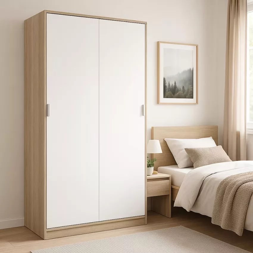 Adrenalin - Armoire 2 portes effet bois beige, blanc 120x50 cm – Image 6