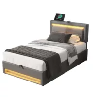 Lit coffre 90×190 cm STILVORA coloris gris