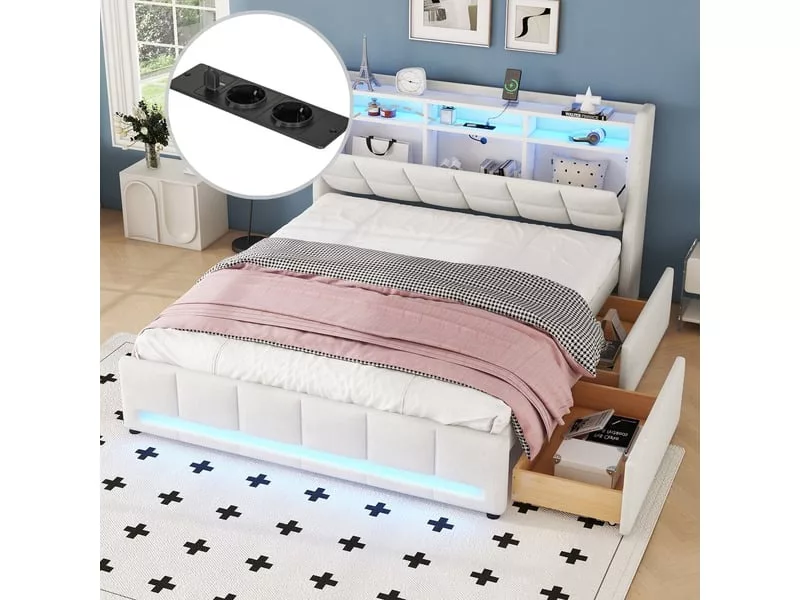 Lit avec rangement 140x200 cm OKWISH coloris gris – Image 7