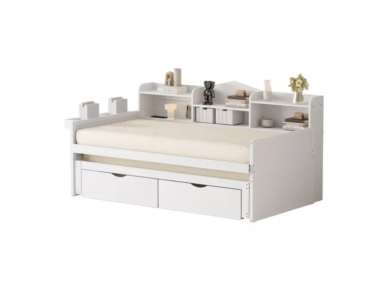 Lit gigogne 90x200 cm WISHDOR coloris blanc – Image 3