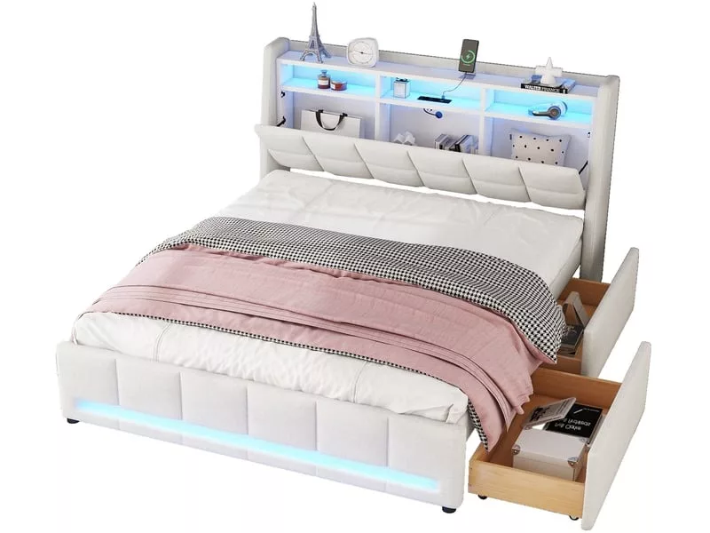 Lit avec rangement 140x200 cm OKWISH coloris gris – Image 13