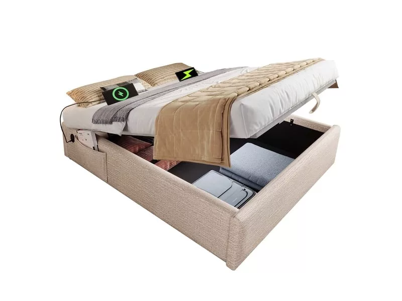 Lit coffre 160x200 cm STILVORA coloris naturel – Image 2