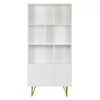Bibliothèque design gravée blanc mat et métal doré 2 portes L86 cm OZEN