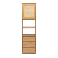 Bibliothèque étagère avec rangements finition bois clair chêne et cannage rotin L50 cm SEVILLE