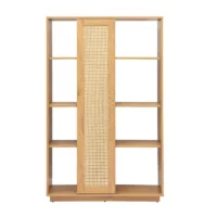 Bibliothèque séparatrice avec rangements finition bois clair chêne et cannage rotin L100 cm ALICANTE