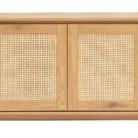Buffet bas finition bois clair chêne et cannage rotin L96 cm SEVILLE