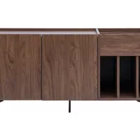 Buffet de rangement vinyles en bois foncé finiton noyer et métal noir L140 cm SEDA