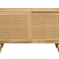 Buffet en bois manguier massif et cannage rotin 2 portes coulissantes L135 cm ACANGE