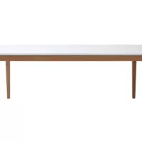 Table à manger scandinave extensible blanche pieds bois rectangulaire L180-260 cm DELAH
