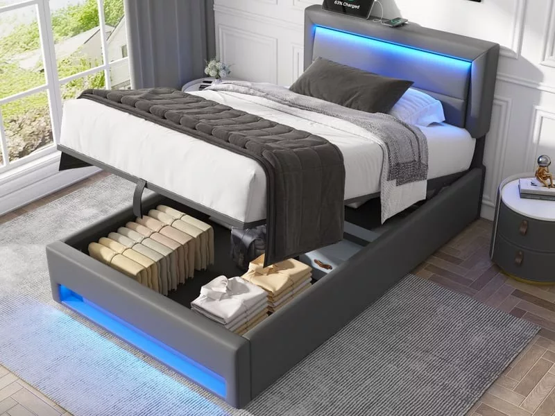 Lit coffre 90x200 cm OKWISH coloris noir – Image 17