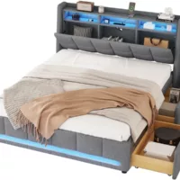 Lit avec rangement 140×200 cm OKWISH coloris gris