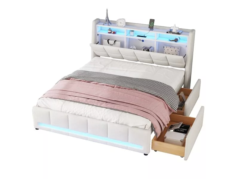 Lit avec rangement 140x200 cm OKWISH coloris gris – Image 8