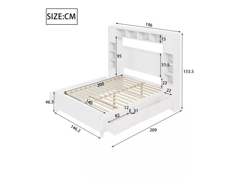 Lit avec rangement 140x200 cm coloris blanc – Image 4