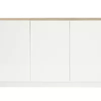 Buffet design blanc laqué brillant et bois clair 3 portes L155 cm NELIO