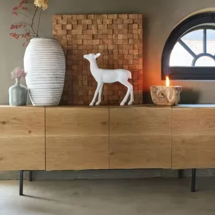 Magnus - Buffet enfilade vintage 4 portes en bois de chêne massif L220 – Image 14