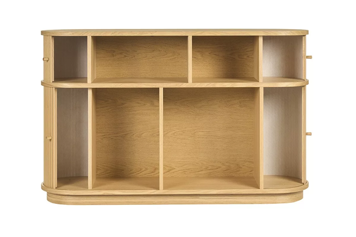 Console vintage en bois clair chêne avec portes coulissantes L120 cm EPIC – Image 2